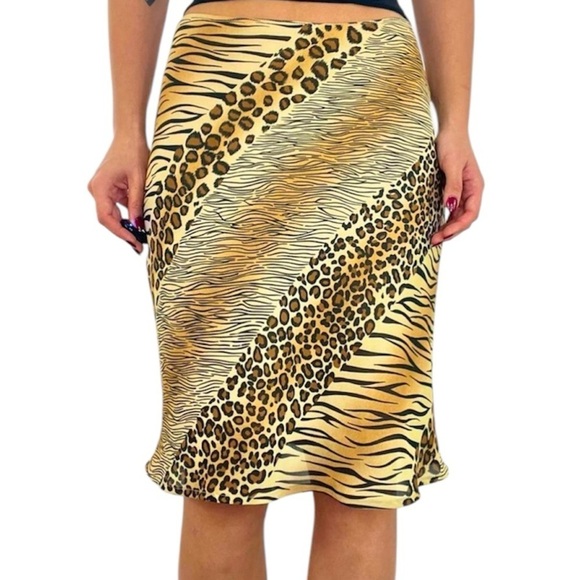 Express Y2K Mixed Animal Print Knee Length Midi Skirt Medium - Picture 1 of 5